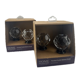 Faceted Crystal Sphere Curtain Rod Finials- Gunmetal - (4 Total Finals)