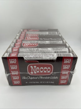NECCO Chocolate Flavor Wafer Candy Rolls, 2-Ounce (Box of 24 Count) BB 3/11/28
