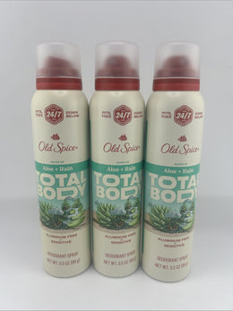 Lot of 3 ~ Old Spice Aloe + Rain Scent Total Body Spray ~ 3.5oz