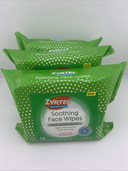 Zyrtec Soothing Non-Medicated Face Wipes 25 Count X3 (75 Total Wipes)