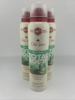 Lot of 3 ~ Old Spice Aloe + Rain Scent Total Body Spray ~ 3.5oz