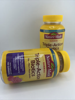 (2)Nature Made Gummies Triple-Action Biotics Pre +Pro +Post-Biotics x100 Gummies