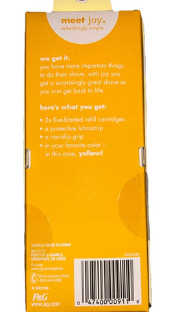 joy Yellow Razor Women's 5-Blade Handle + 2 Refills New Self Care Beauty