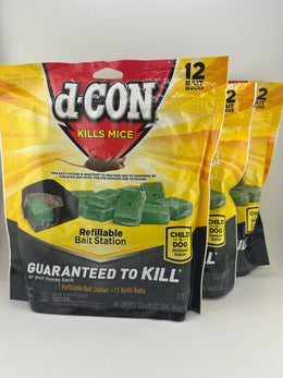 d-CON Corner Fit Refillable Mouse Bait Station with 12 Refills, 3-Pack
