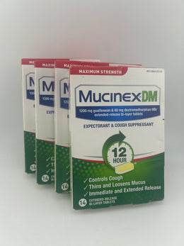 Mucinex DM Maximum Strength 12 Hour 56 Tablets (4 x 14) Exp 02/2027