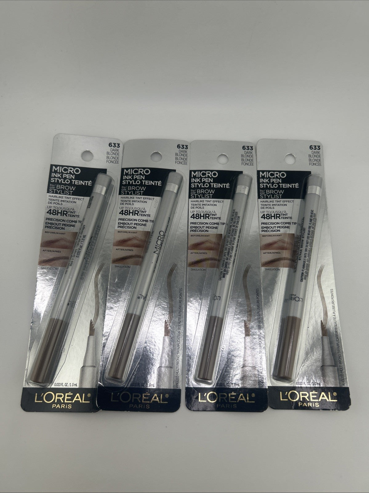 4pks L'OREAL Paris .033oz Brow Stylist MICRO INK PEN 48hr Tint 633 Dark Blonde