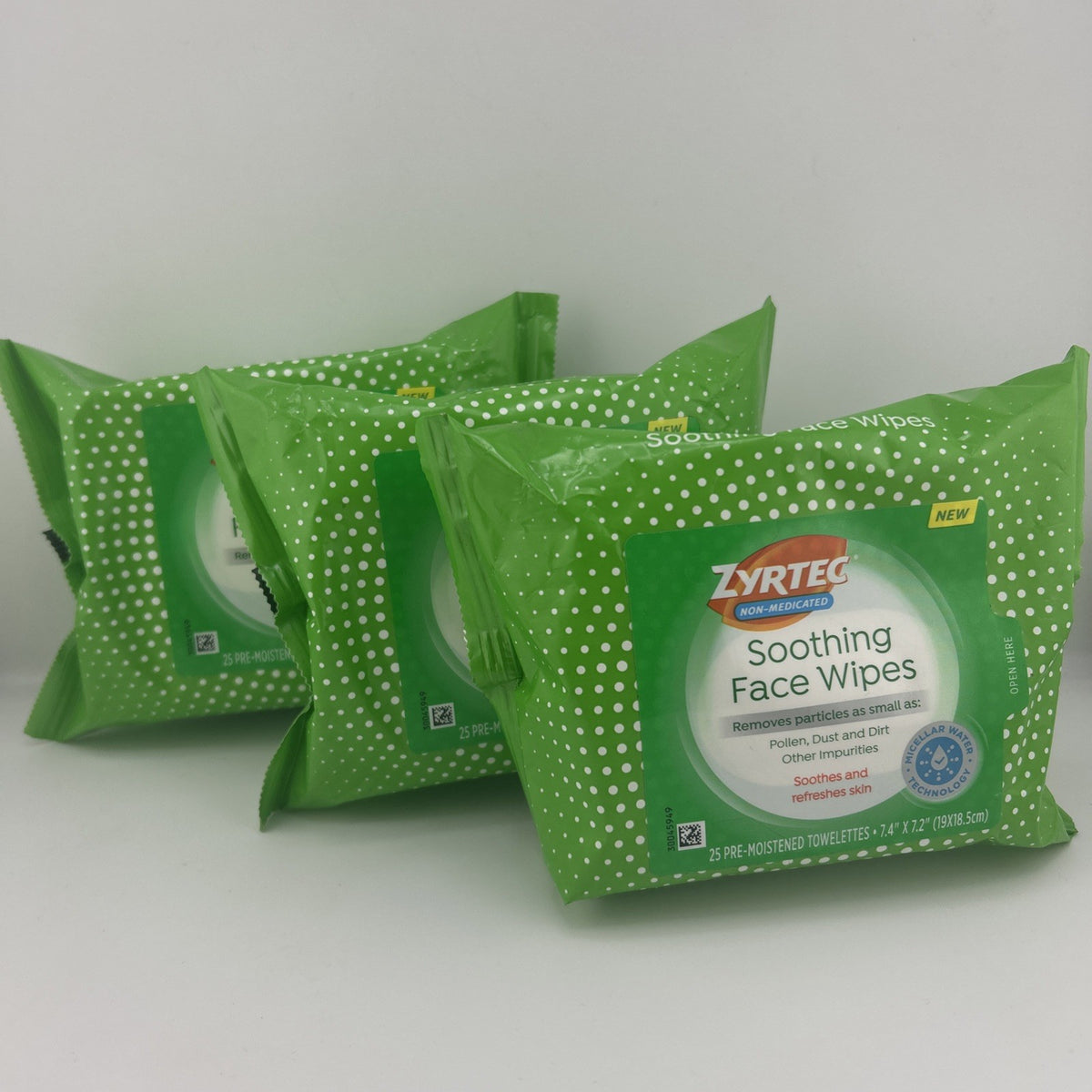 Zyrtec Soothing Non-Medicated Face Wipes 25 Count X3  (75 Total Wipes)