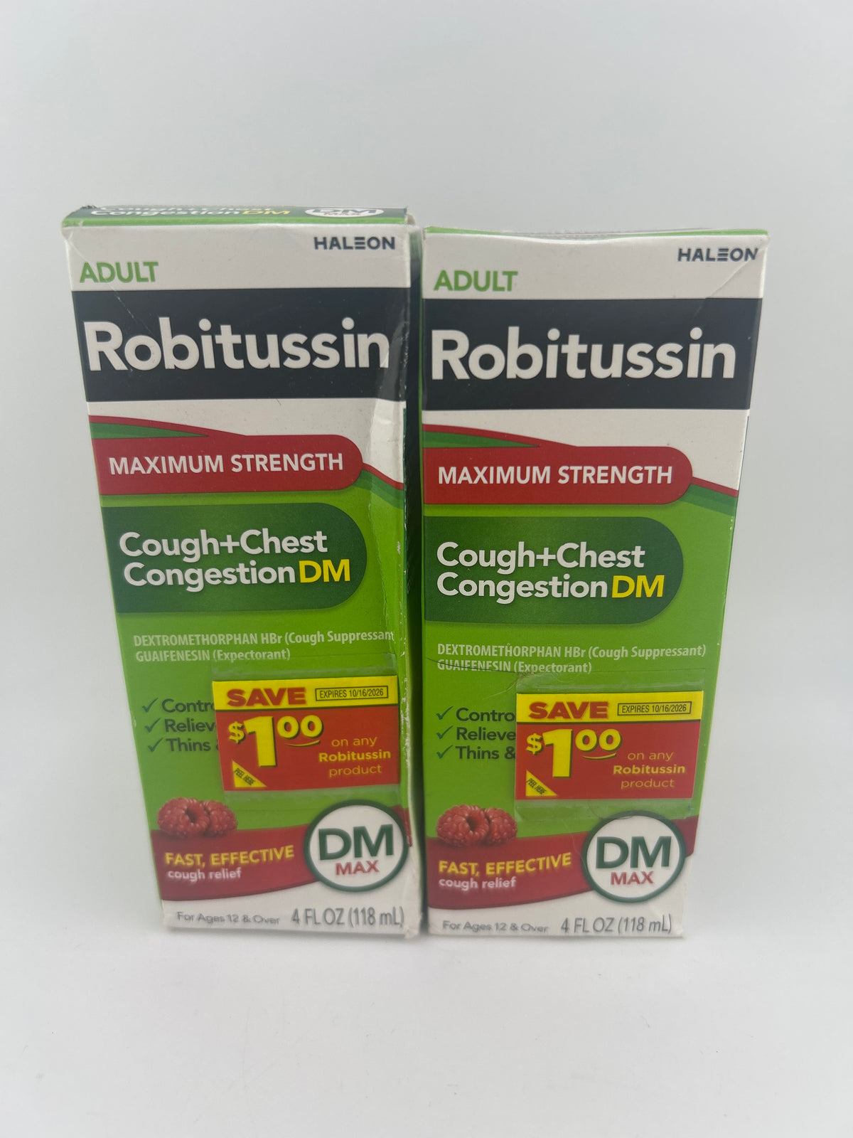 Robitussin Maximum Strength Cough Chest Congestion DM 4 fl oz 2 Pack EXP 02/2028