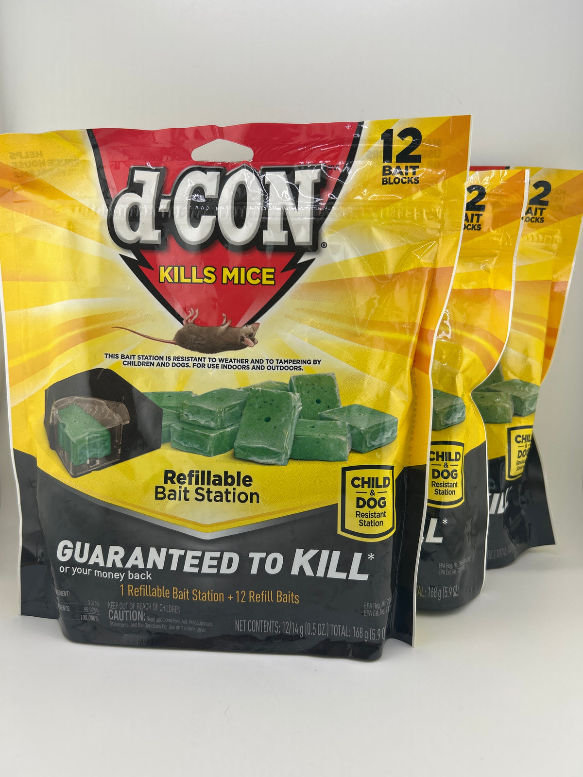 d-CON Corner Fit Refillable Mouse Bait Station with 12 Refills, 3-Pack