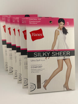 Hanes Premium Silky Sheer Control Top Pantyhose Size S Nude, 6-Pack