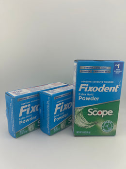 Fixodent Extra Hold Powder Plus Scope 1.6 oz 3 Pack Denture Adhesive Exp 08/2027